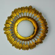 Sun wall lamp by ferro arte, metal and gold leaf and opaline glass, Spain, 1960