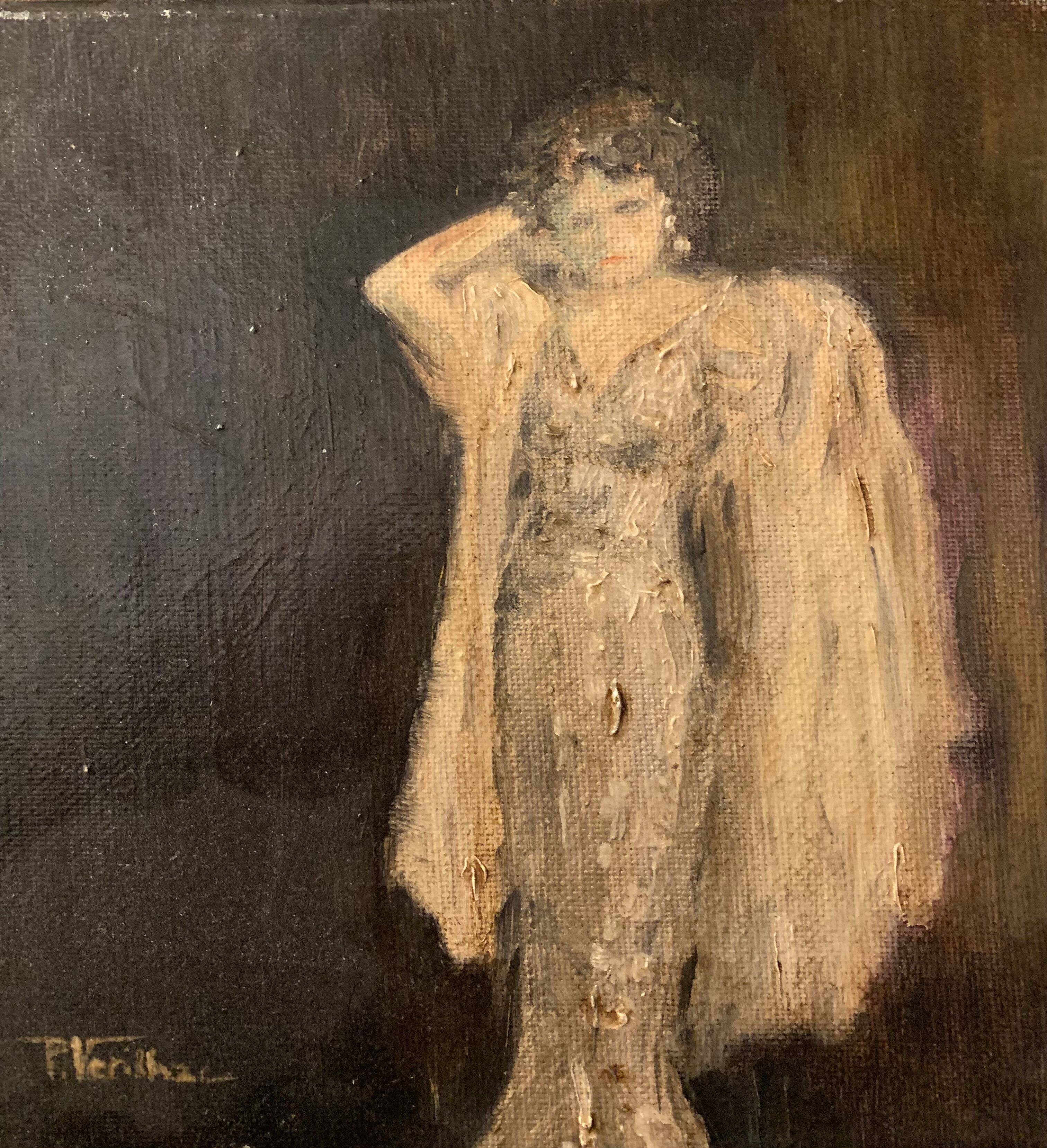 Oil on canvas signed female portrait the belle époque