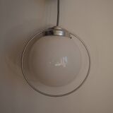 Opaline sphere and metal circle chandelier