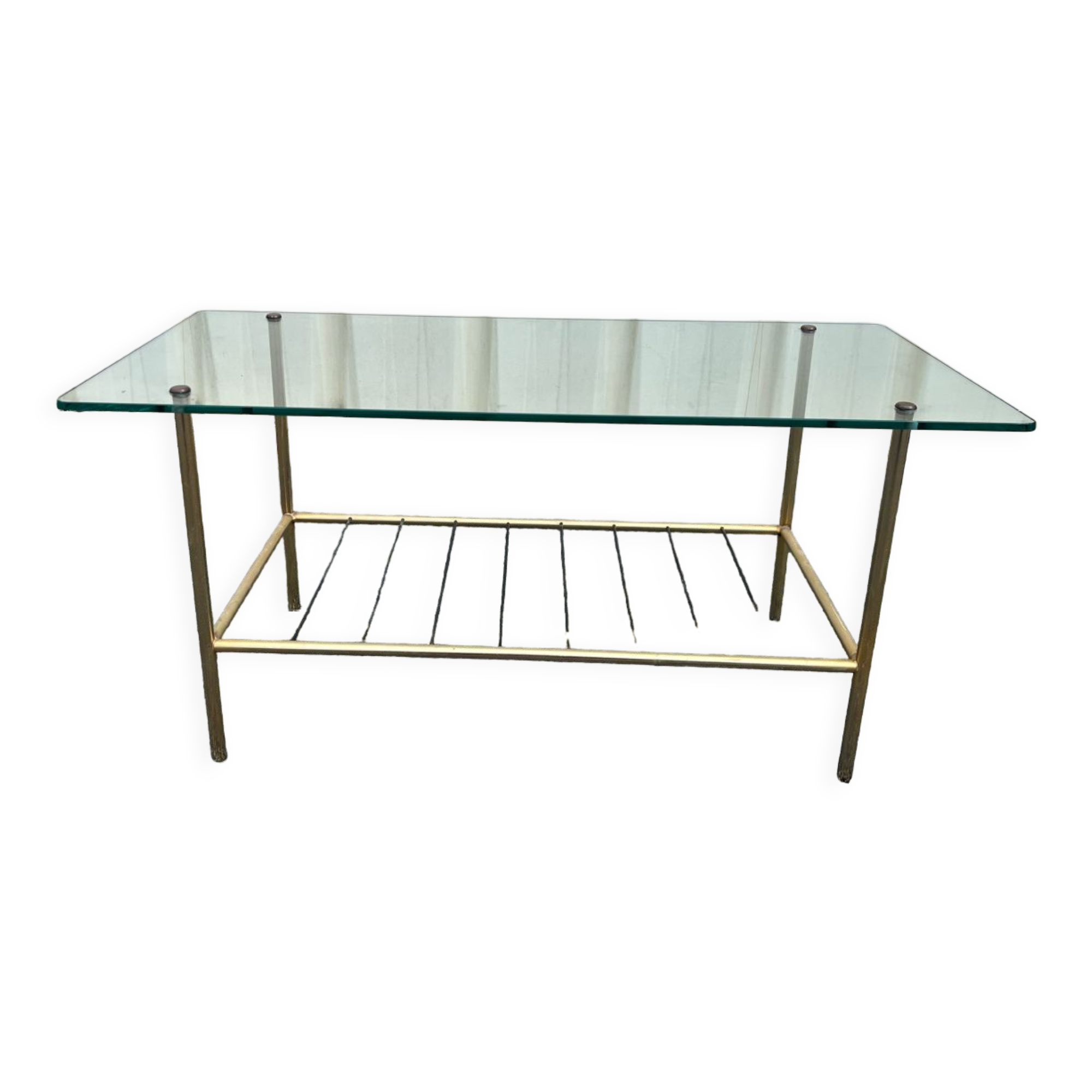 Vintage glass and brass coffee table