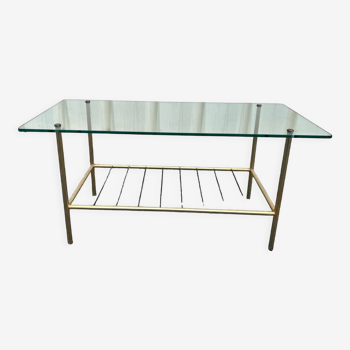 Vintage glass and brass coffee table