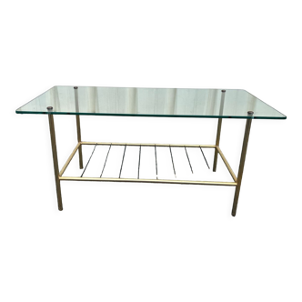 Vintage glass and brass coffee table