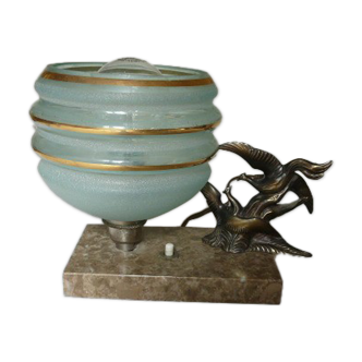 Lamp night light birds Art Deco, marble, regulated and blue granite glass