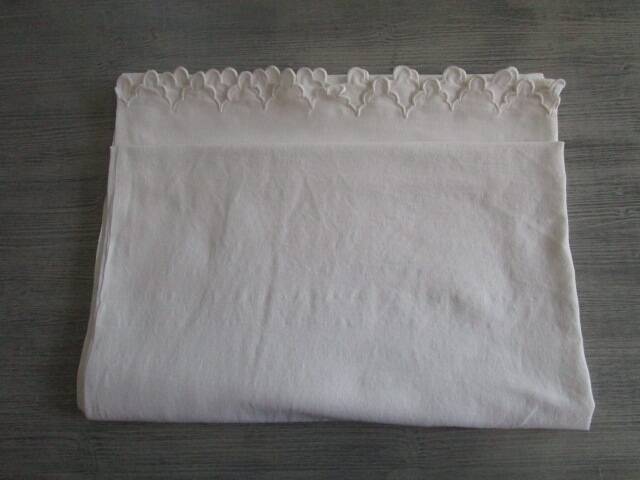 Antique cotton sheet: 310x200cm embroidered/monogrammed back