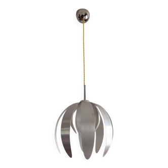 Brushed metal suspension light in vintage space age style