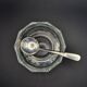 Art Deco thick crystal/glass bowl, silver-plated metal pedestal.