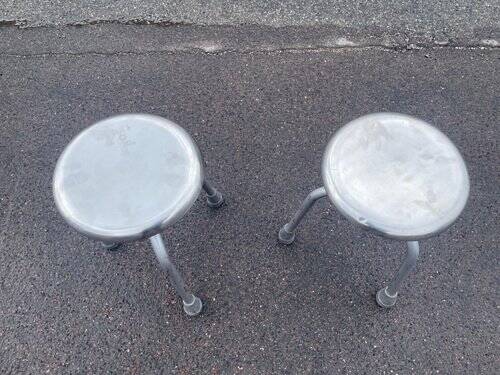 Set of adjustable Danish industrial metal stools, 1968