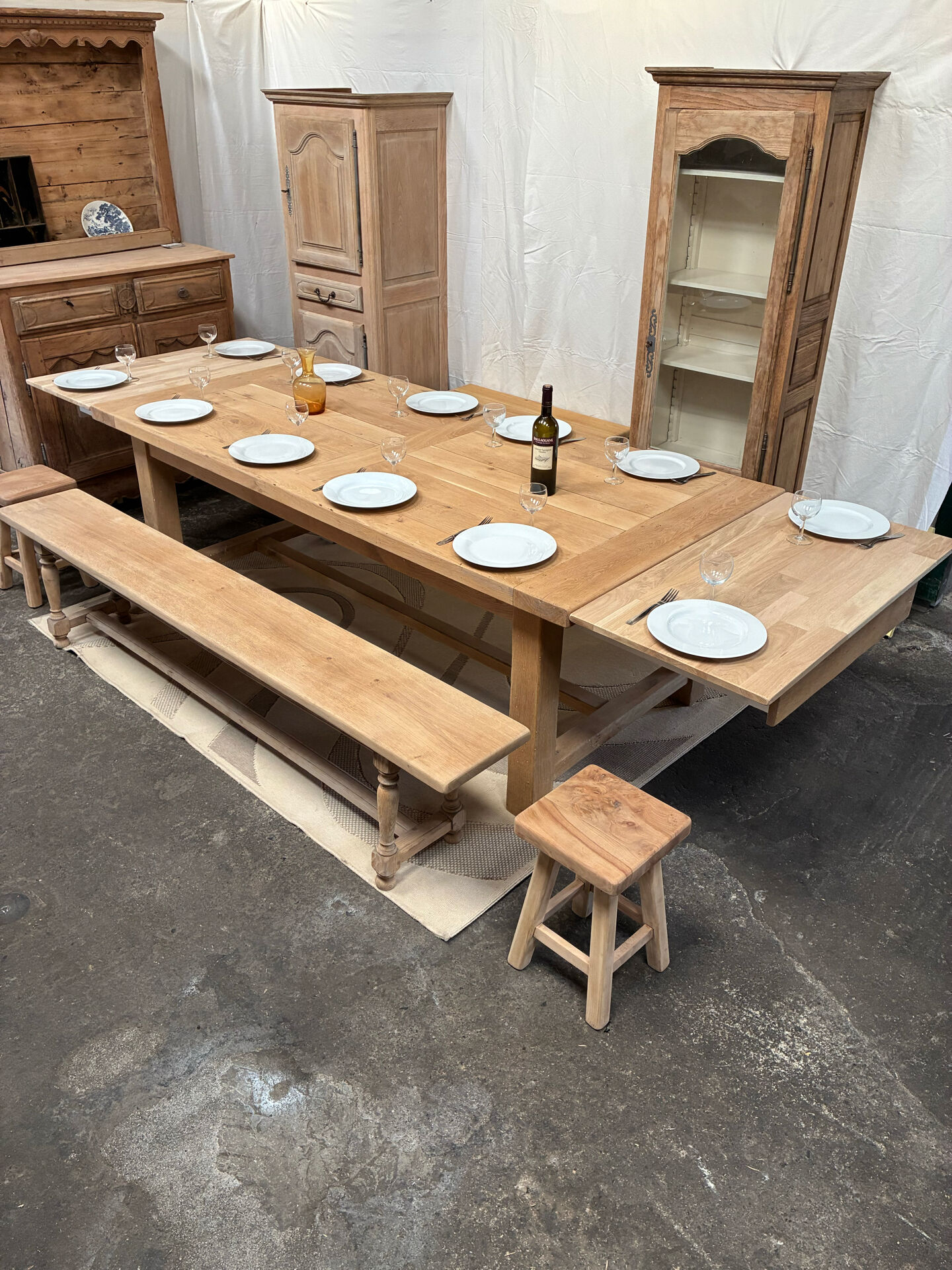 Table de ferme en chêne massif avec rallonges