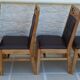 6 High-back chairs in high-quality, plush solid wood with brown faux leather