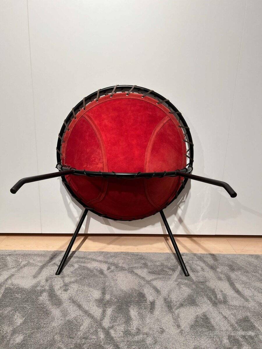 Balloon Lounge Chair in Red Suede & Metal by Hans Olsen, Denmark, 1960s
