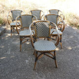 Ensemble de 6 fauteuils bistrot de terrasse en rotin type "parisienne".