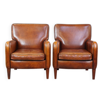 Ensemble de 2 fauteuils en cuir de mouton