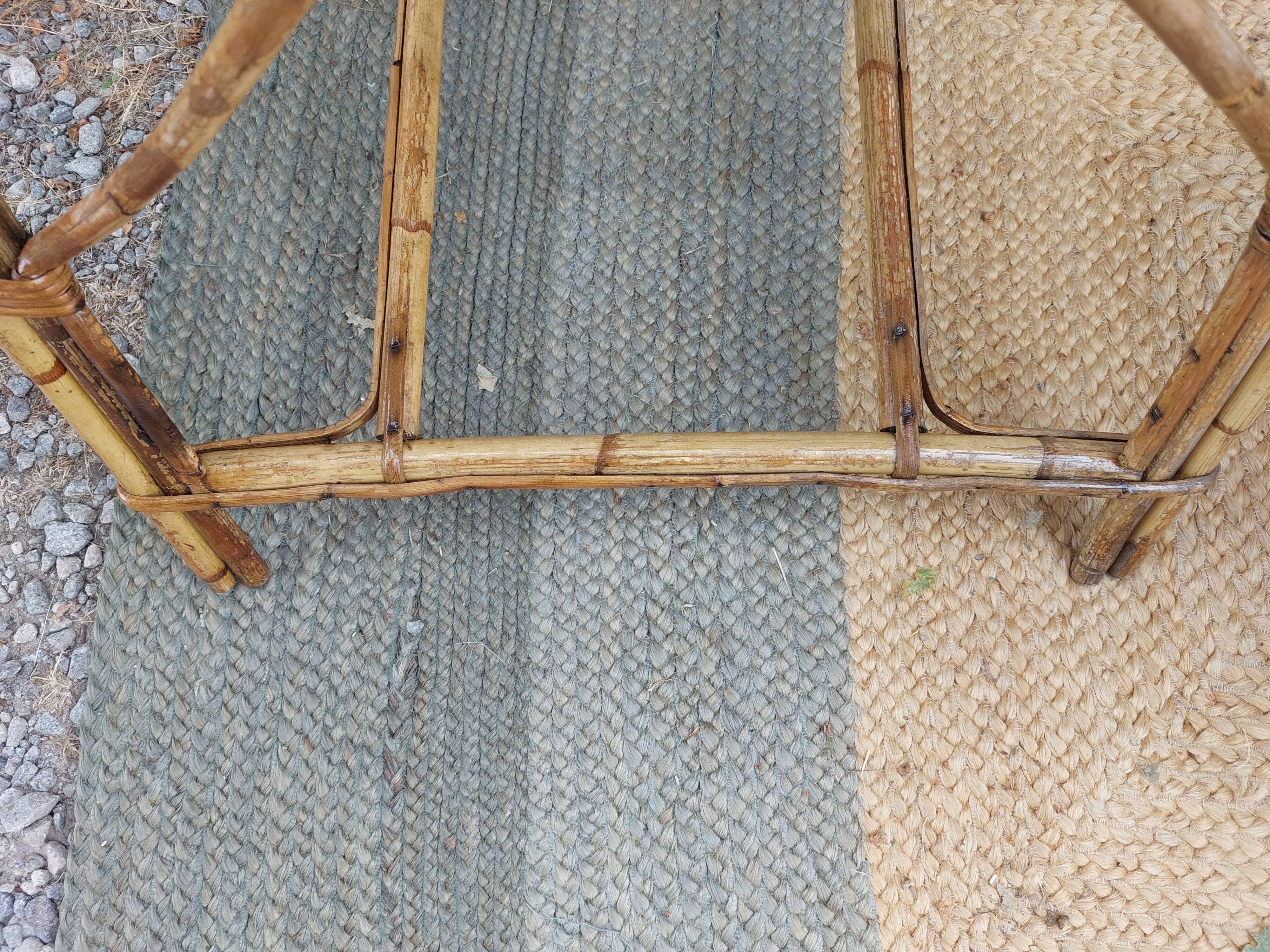 4 armchairs and a coffee table made of rattan and bamboo wood, vintage.