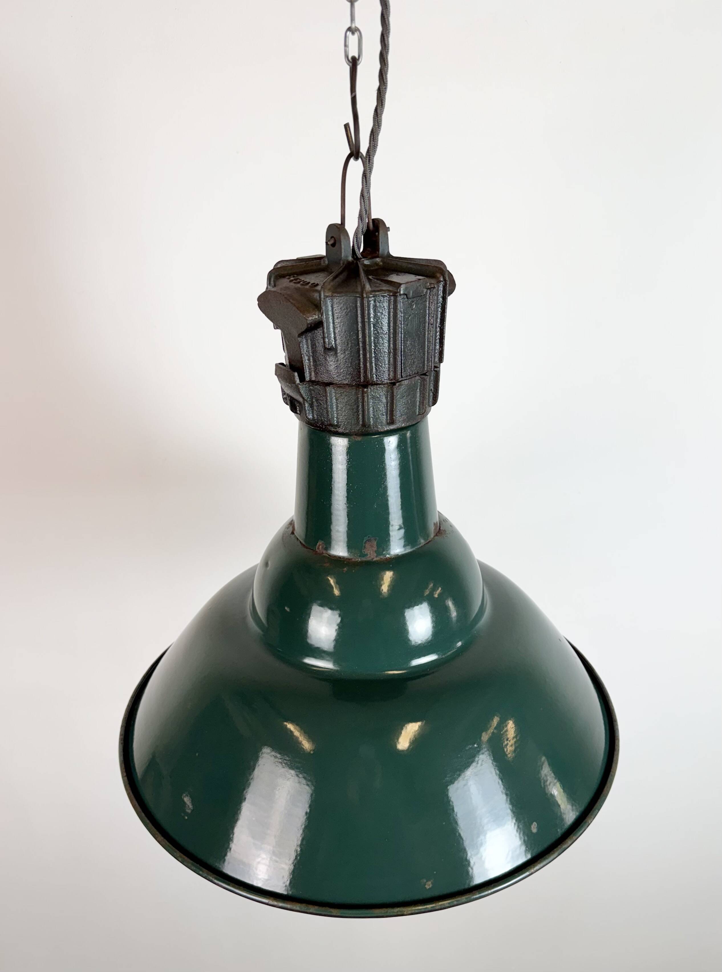 Industrial French Petrol Enamel Pendant Lamp from Sammode, 1950s
