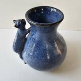 Blue ceramic cat vase signed Jean Louis Scouarnec