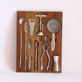 Teak wooden cocktail bar tool set, 1960s.