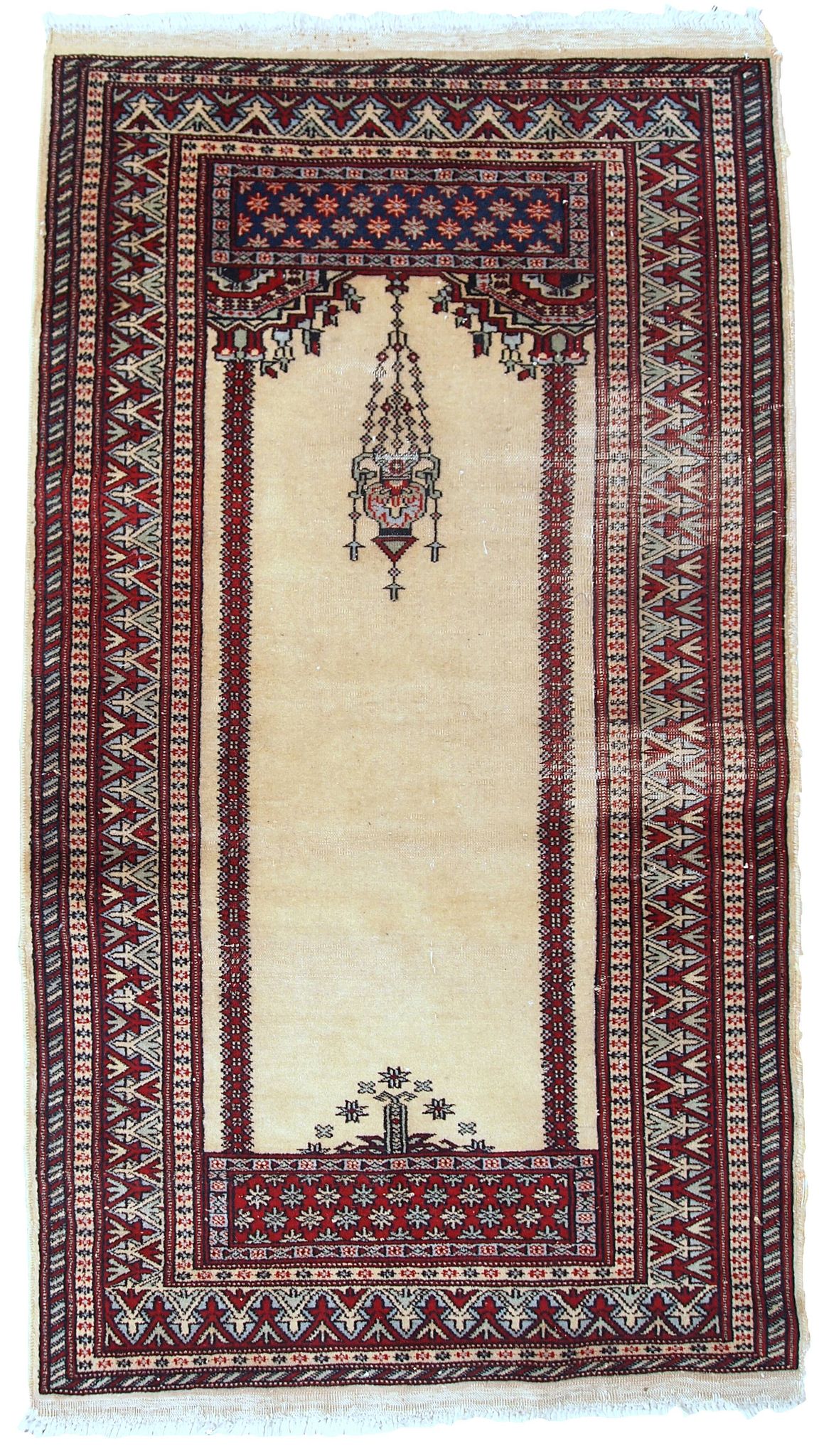 Tapis de Prière Vintage Lahore Pakistanais, Années 1960, Élégance et Tradit