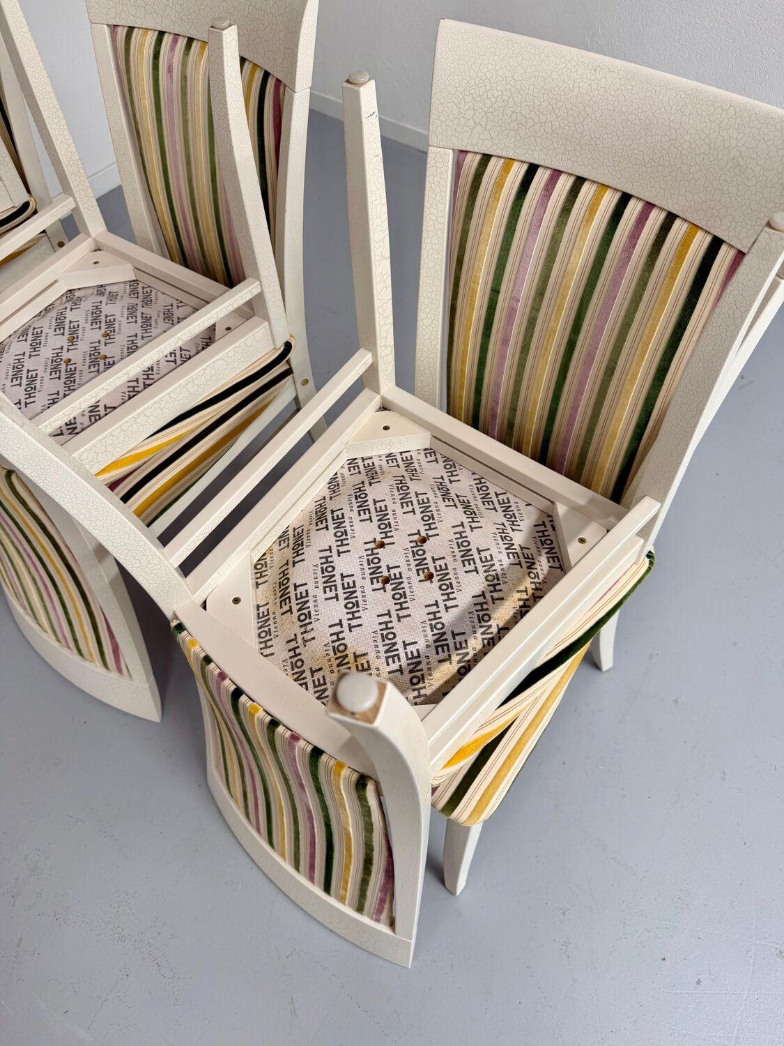 6 thonet gebruder designer chairs with crackle lacquer finish, 1980s vintage