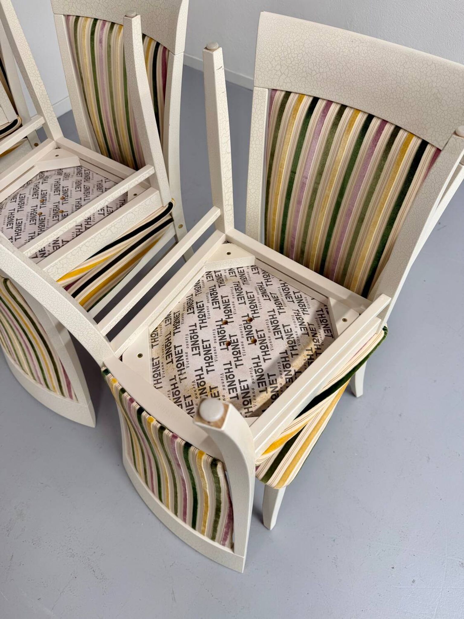 6 thonet gebruder designer chairs with crackle lacquer finish, 1980s vintage