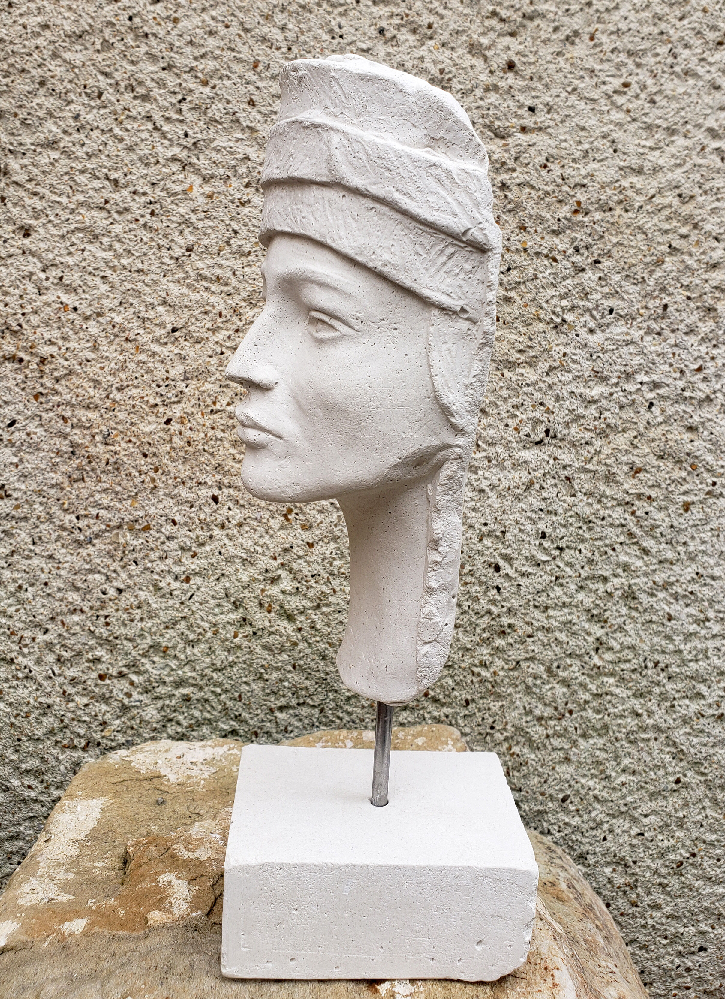 Young girl's head in plaster