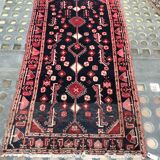 Persian wool gallery with red geometric decoration on blue background 132x254cm