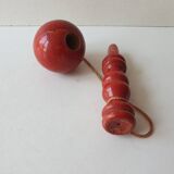 Old wooden Bilboquet - red color Height 17.5 Cm