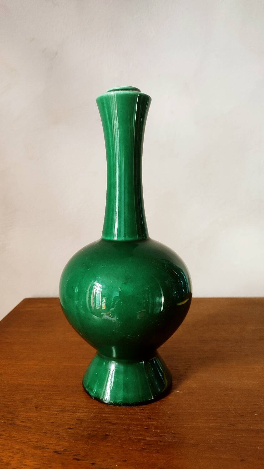 Green ceramic baluster vase
