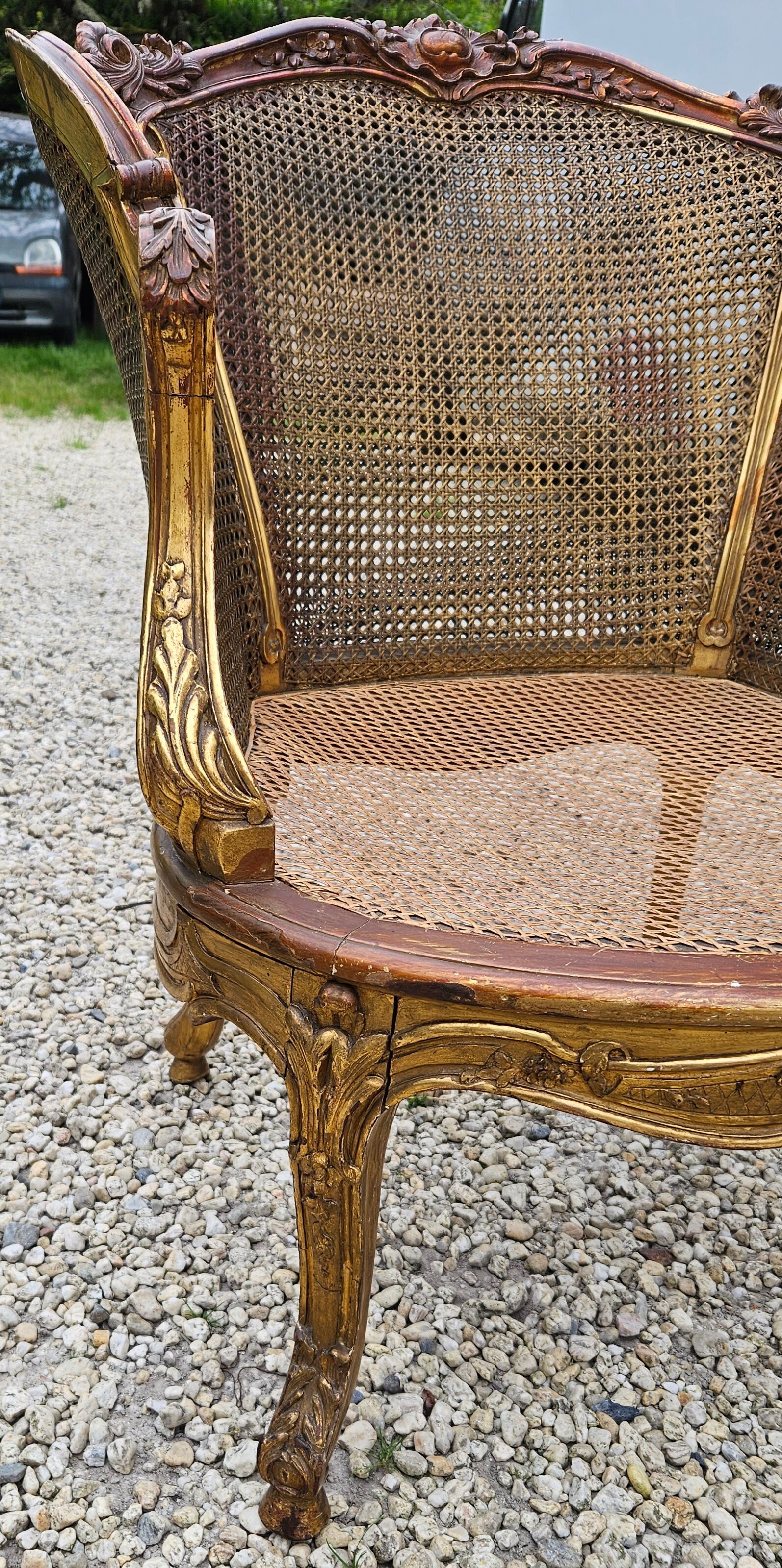 Gilded wood armchair and double canning