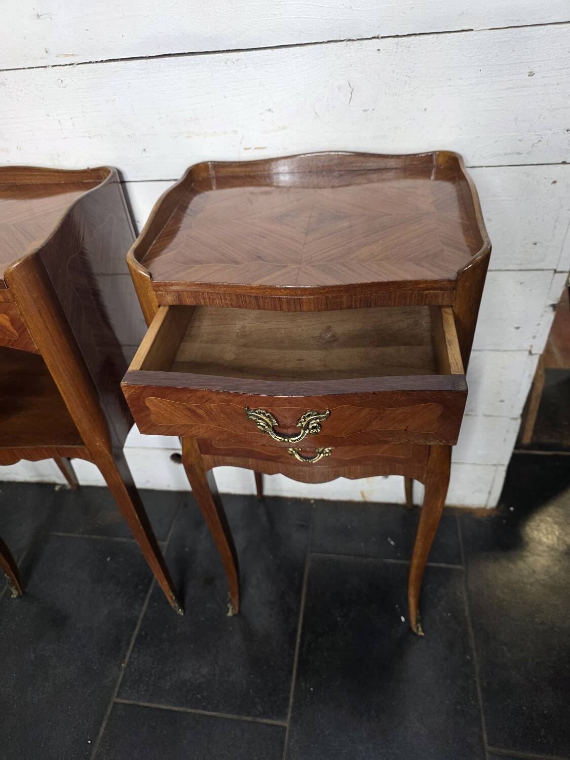 Pair of Louis XV style bedside tables in marquetry