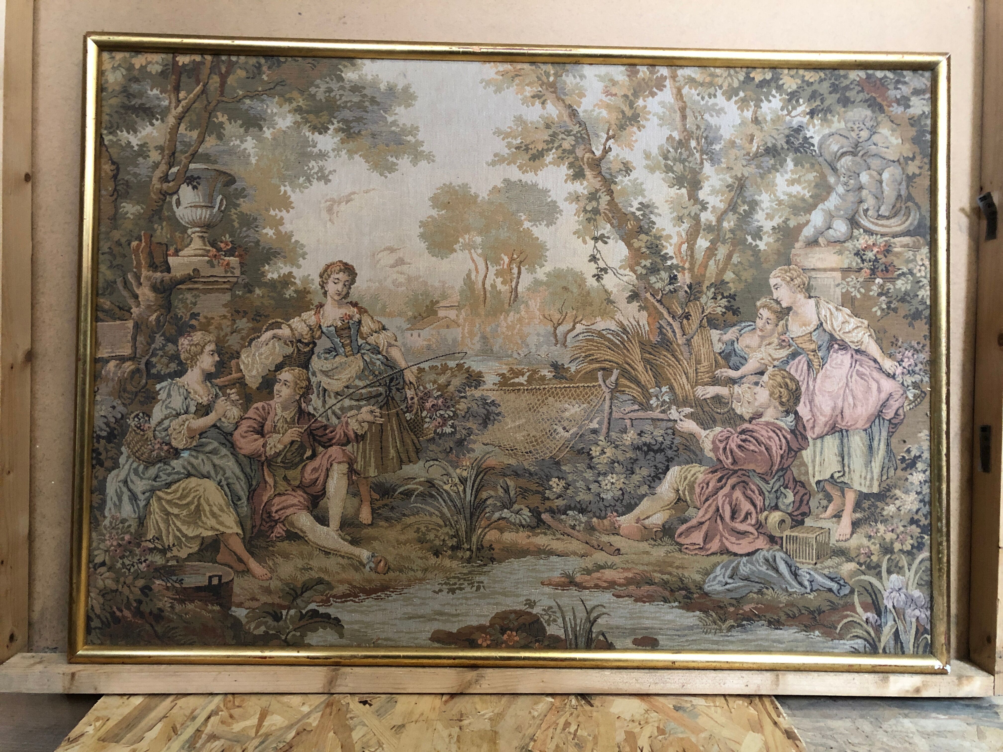 Gobelins tapestry “Mrs. demainnon’s fishing trip” vintage