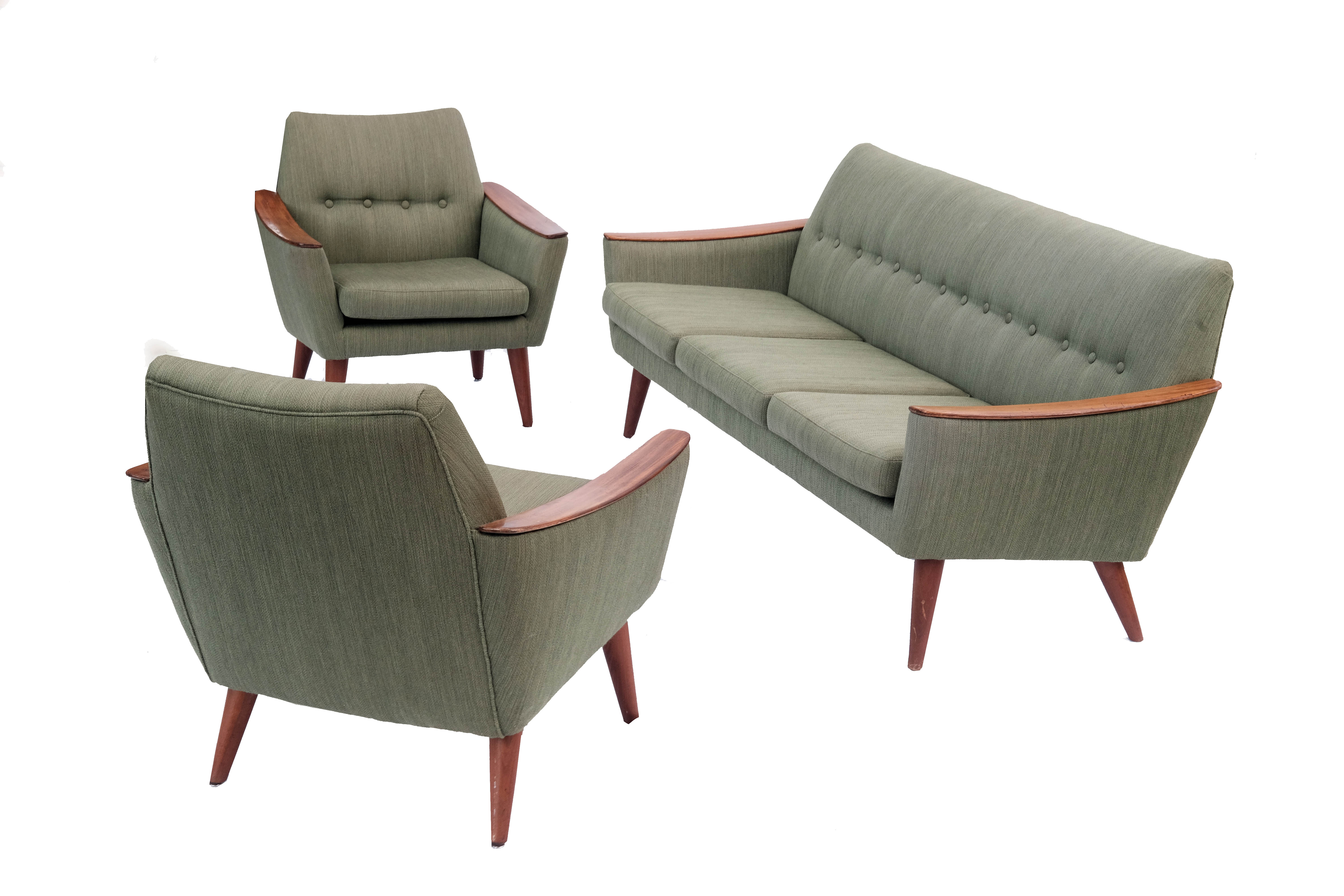 living room set,  norway 1960's, set of 2 armchairs & sofa