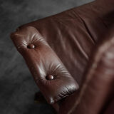 Vintage Mid-Century Scandinavian Modern Brown Leather Executive Swivel Chair & Ottoman, 1970s