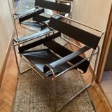 Pair of Wassily black leather armchairs