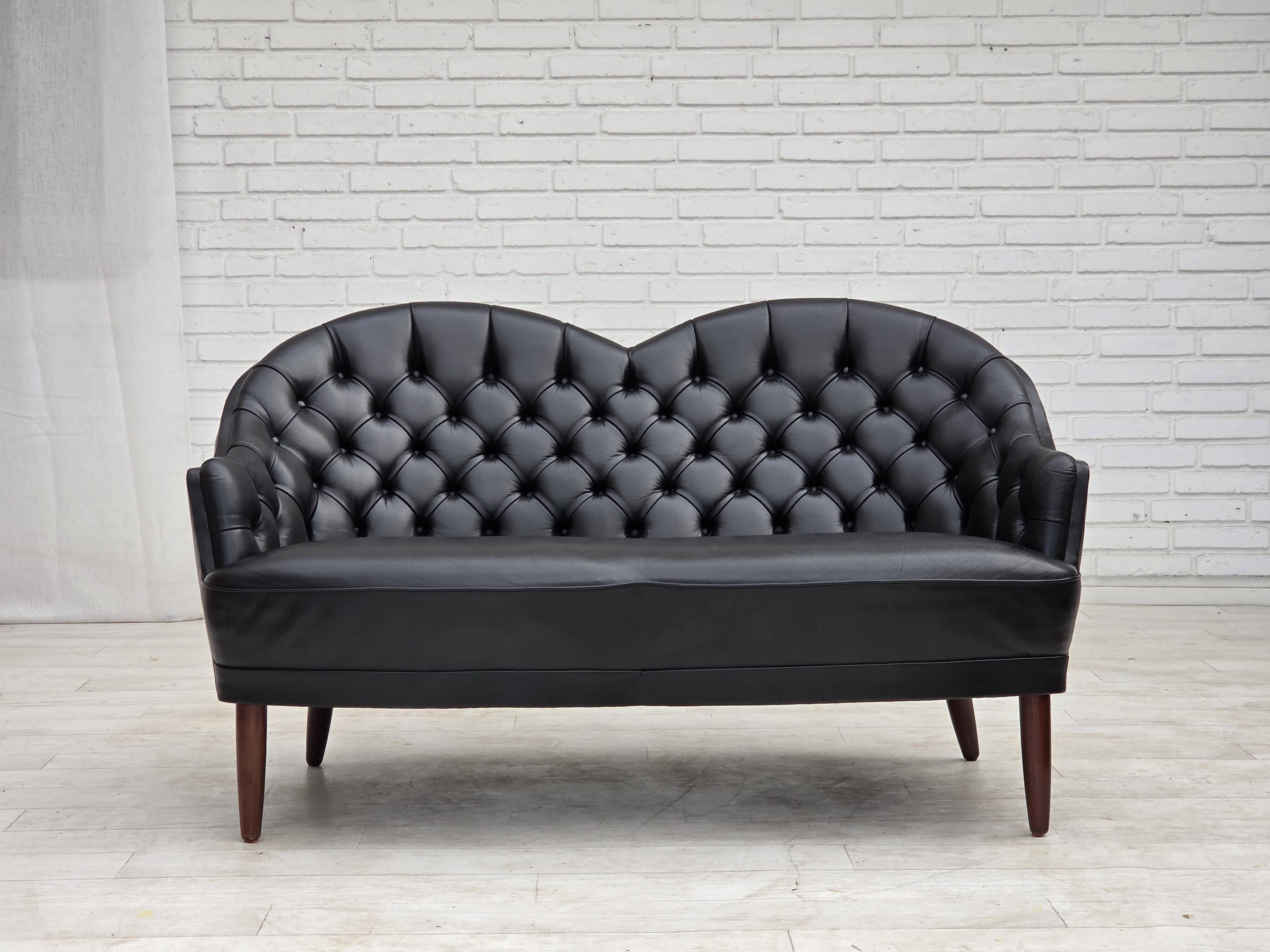 1960s, Scandinavian sofa in black furniture leather.