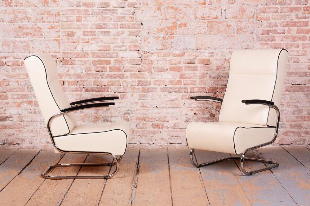 Bauhaus FN24 Armchairs in Leather attributed to Mücke-Melder, Czech, 1930s, Set of 2