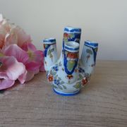 Ancien petit vase pique fleurs faïence de Rouen peint main, vase miniature