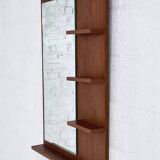 Scandinavian wooden mirror with integrated shelves