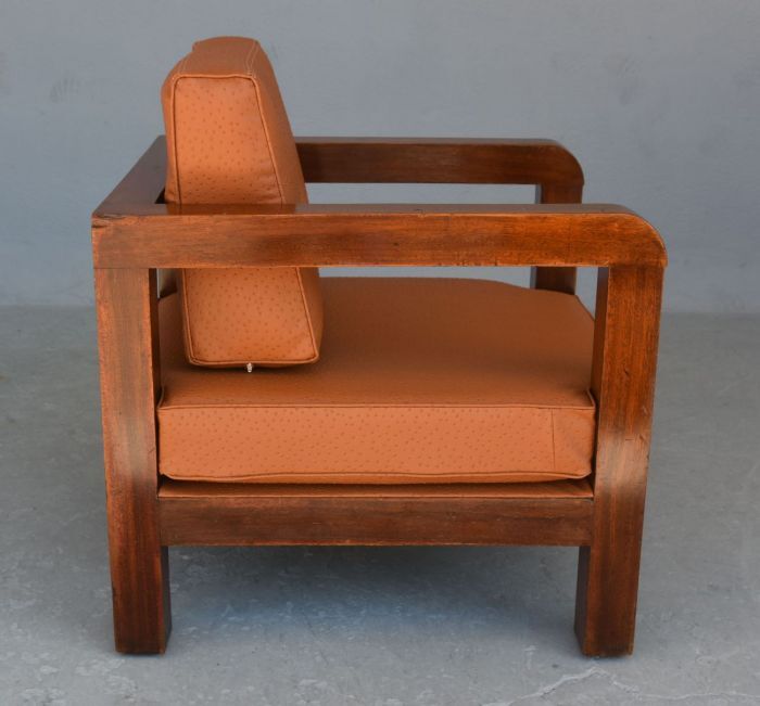 Pair of armchair era 1940 imitation aluminum leather of ostrich havana