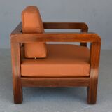 Paire de fauteuil époque 1940 simili cuir d'autruche havane