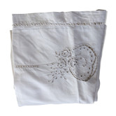 Antique embroidered day sheet 3 flowers motifs in handmade embroidery