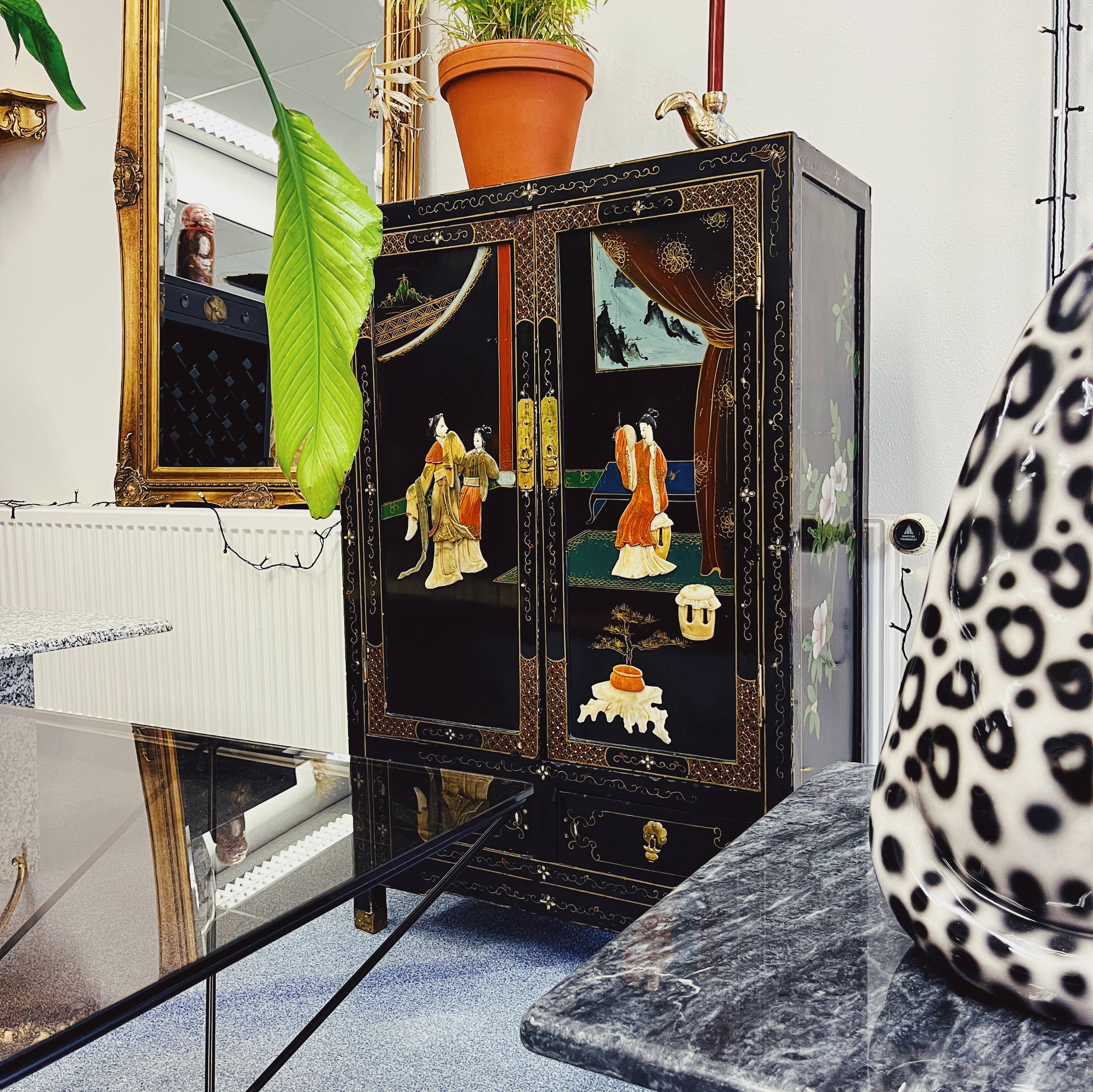 Chinese Wall Cabinet with Soapstone