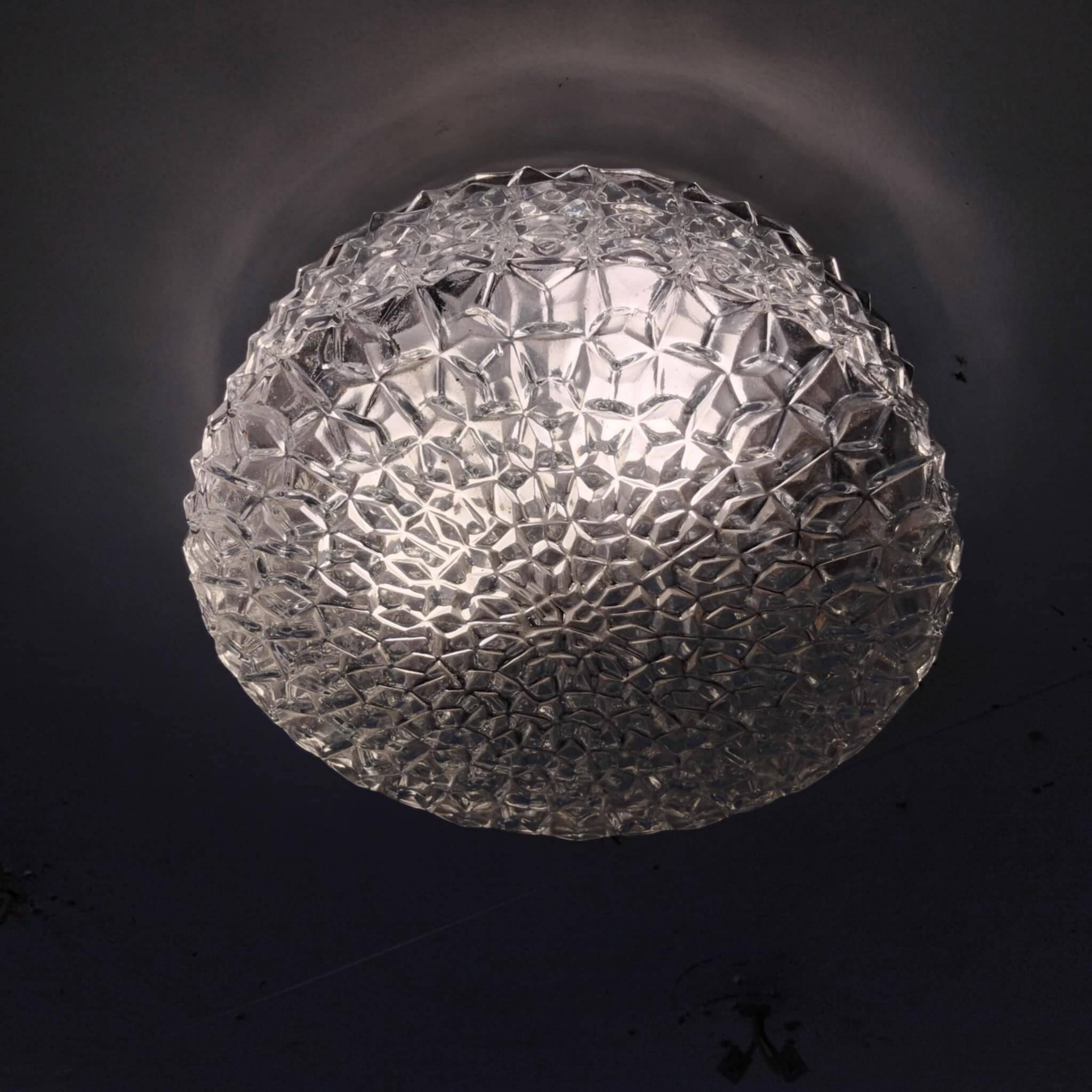 Large round ceiling light in pressed molded glass from the 70s