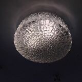 Large round ceiling light in pressed molded glass from the 70s