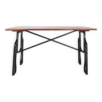 Industrial Bistro Table in Wood and Wrought Iron -