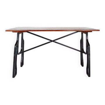 Industrial Bistro Table in Wood and Wrought Iron -