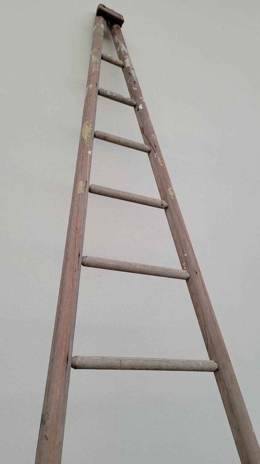 Old wooden fruit harvest market gardener's ladder - 3m65