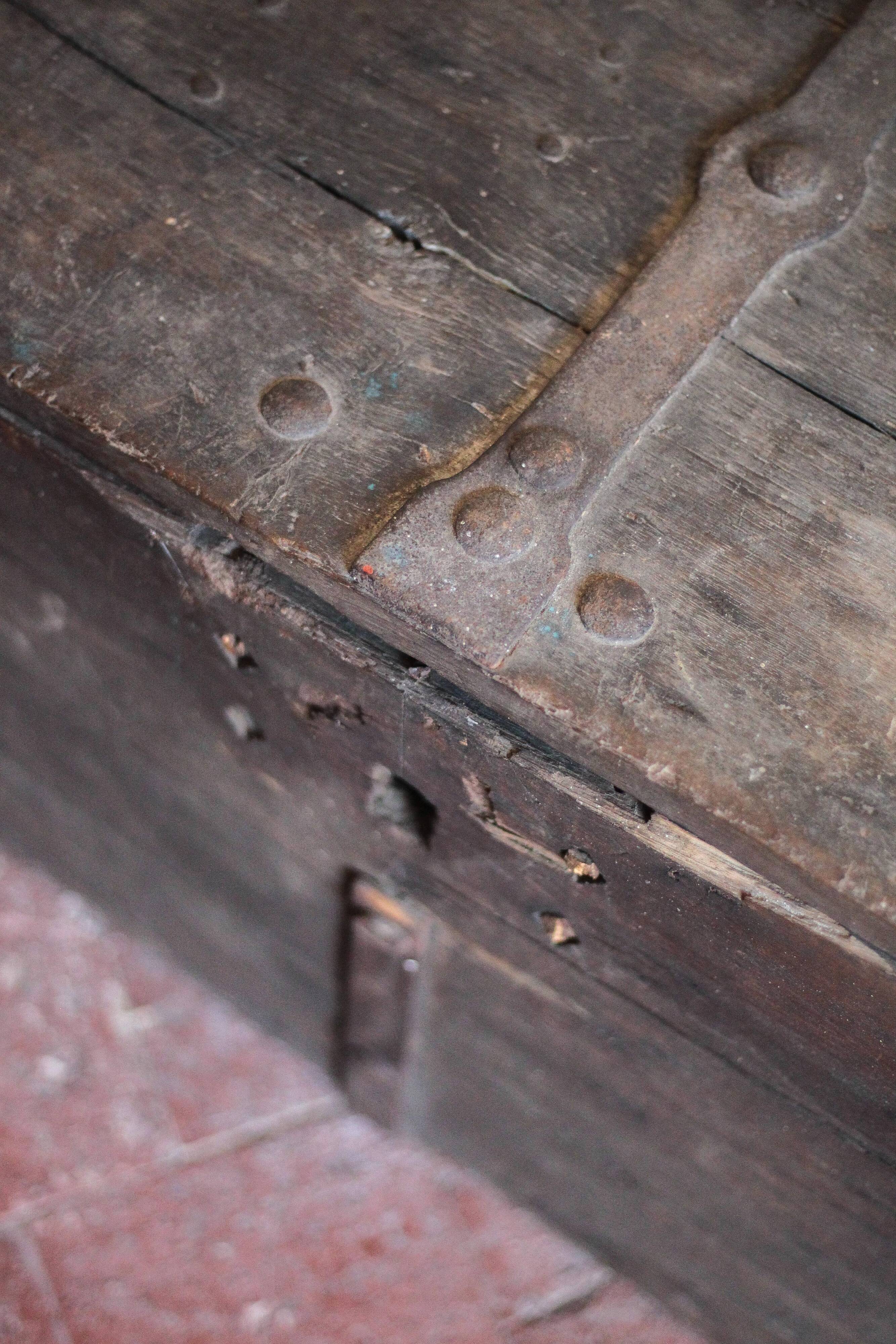 Old wooden chest with fittings, corsair chest, storage chest