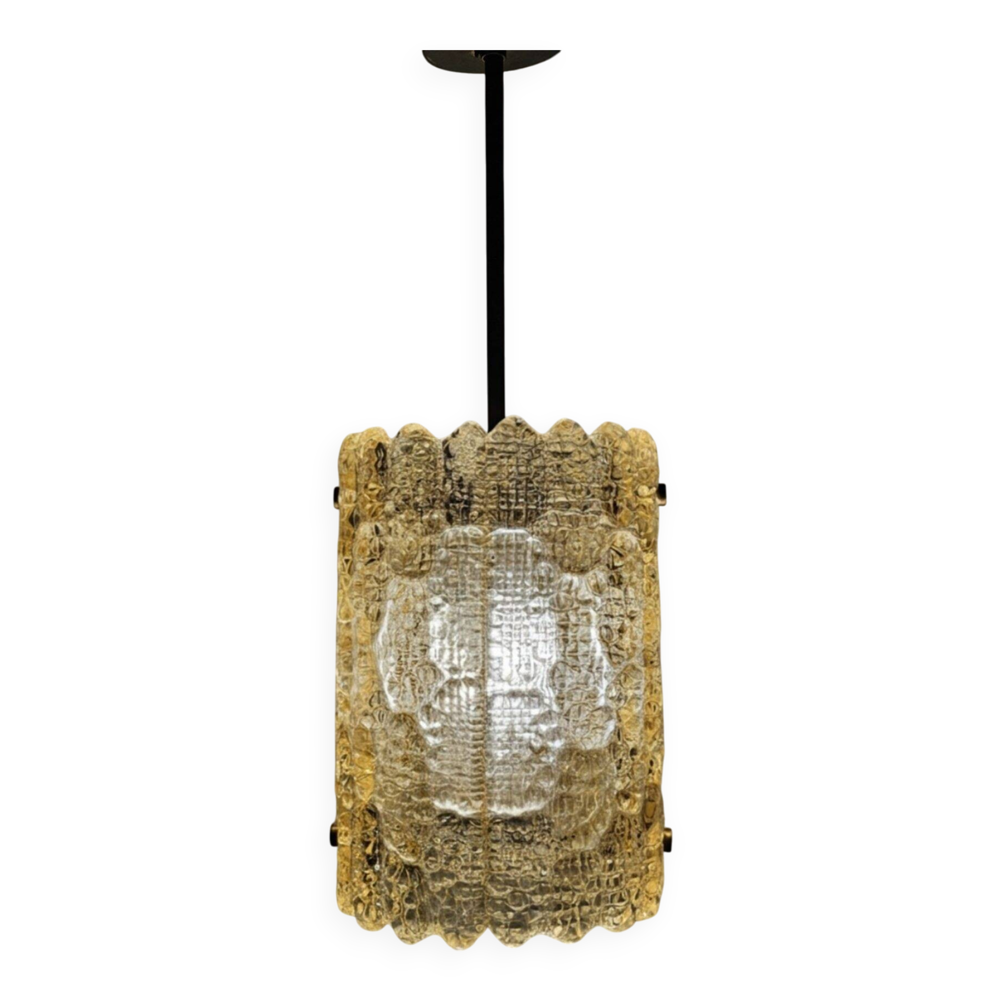 Lampe pendentive en verre doré Orrefors des années 1970