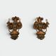 Pair of Polychrome Carved Wood Wall Lights with Vase and Acanthus. Arm in Iron.