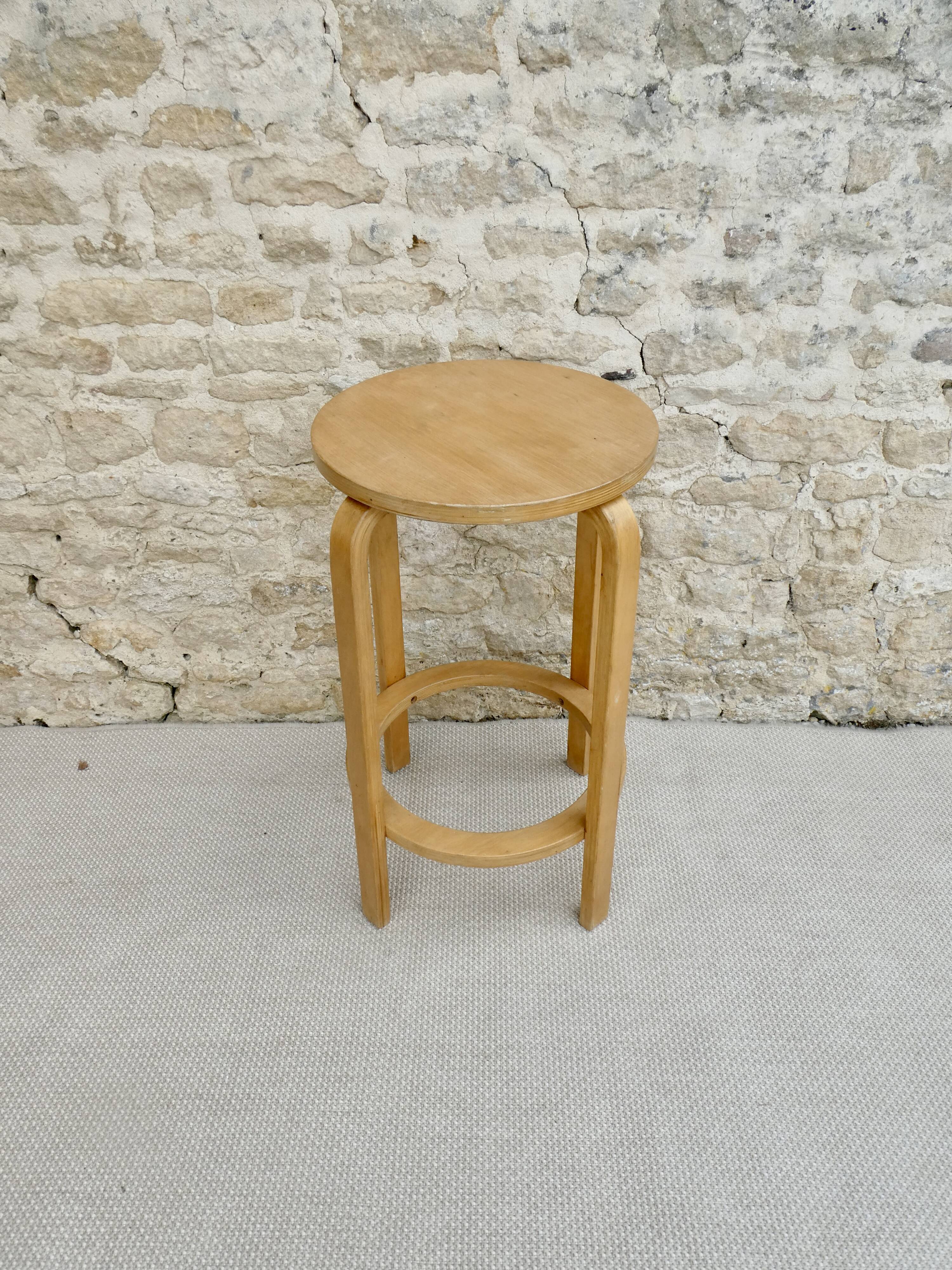 High stool in light wood, 60s